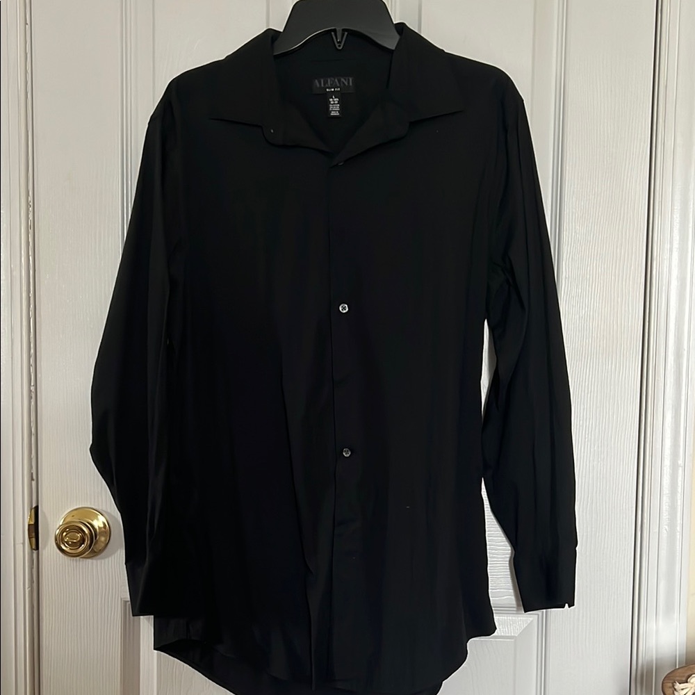 Alfani Men’s Black Slim long sleeve button-down Dress Shirt Size L 16-18 1/2